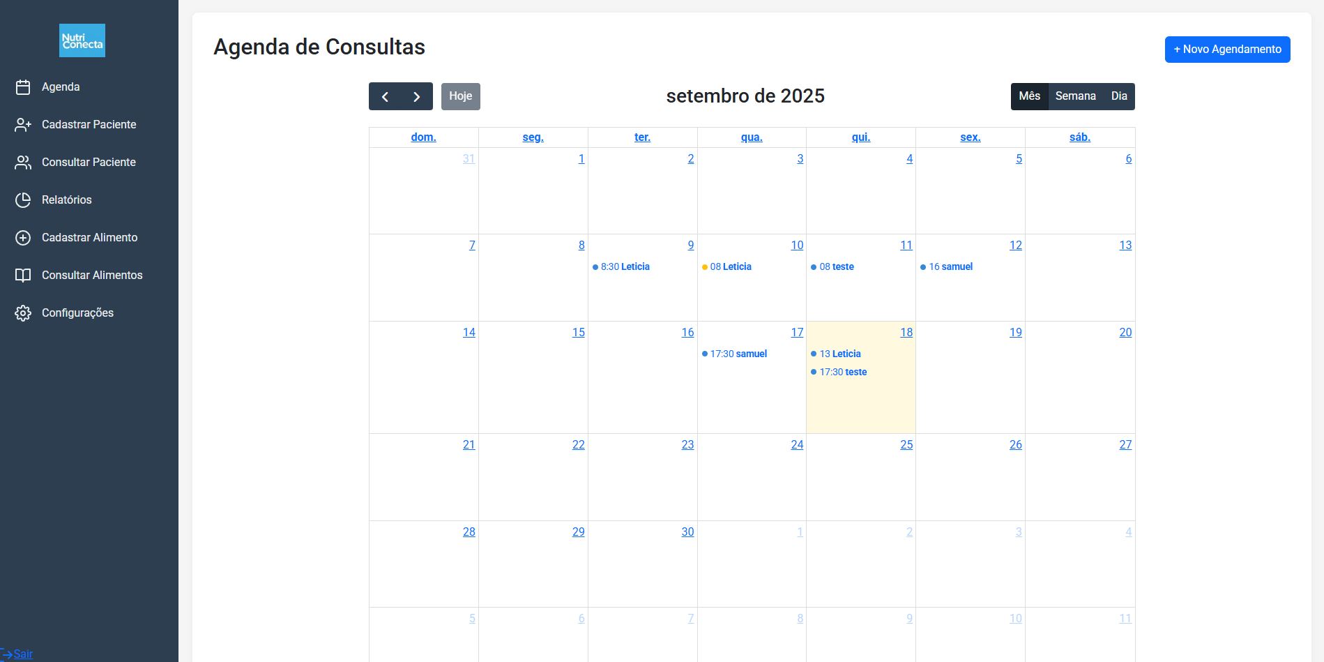 Agenda do Nutricionista